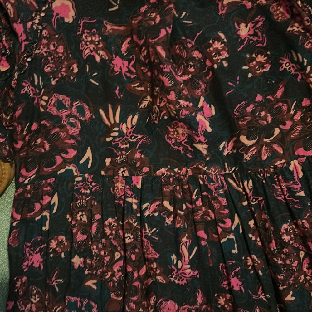 Ulla Johnson autumn fawn abstract Floral tiered ruffle Black and Pink Dress - Picture 7 of 7